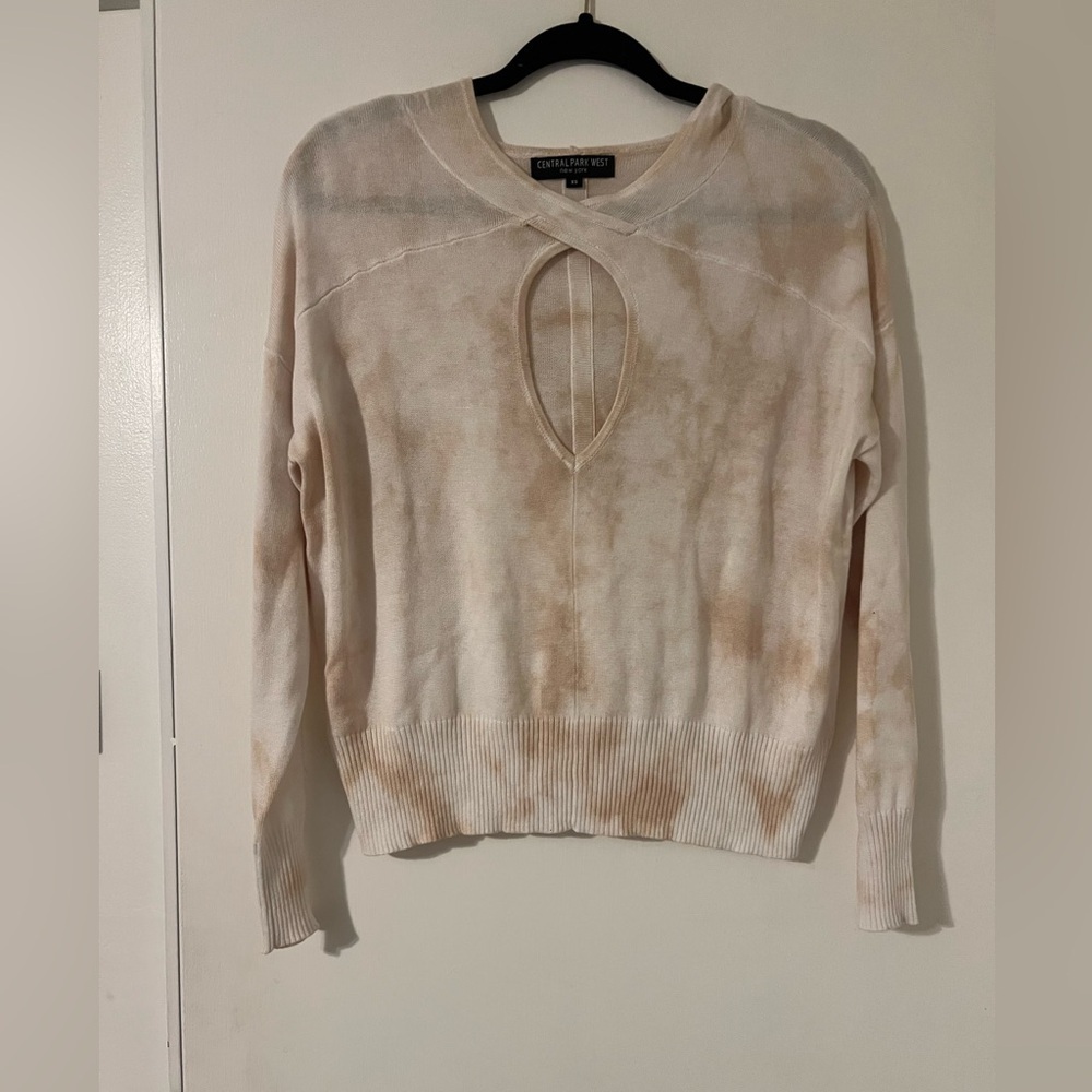 Central Park West Beige Tie-Dye Top with Cutout and hood size XS (M103)